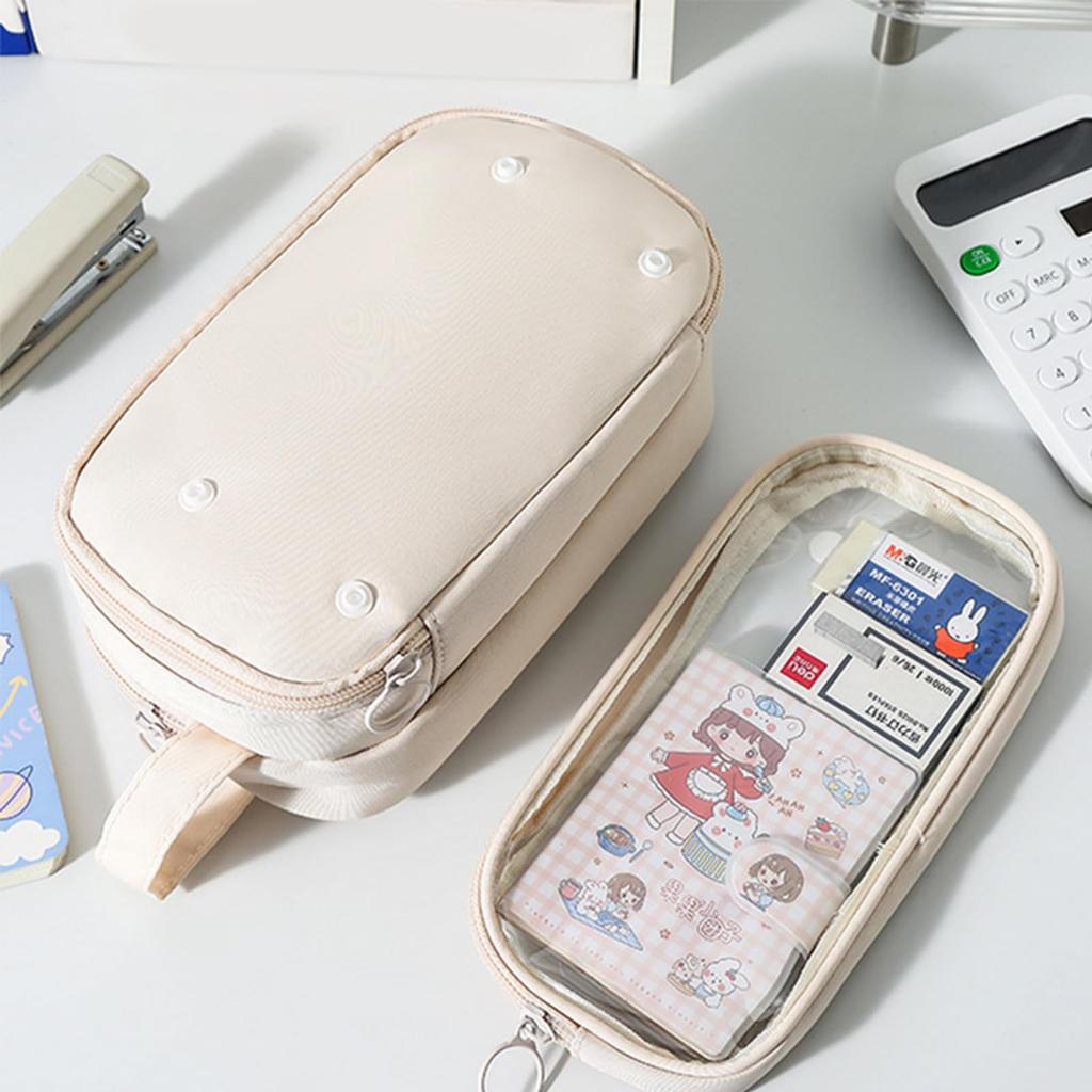 Transparent Pencil Case with Large Removable Mesh Pouch for Storage Bag for Desktop Storage Small Item Cute Handle, Capacity, Dividers, Stationery,
