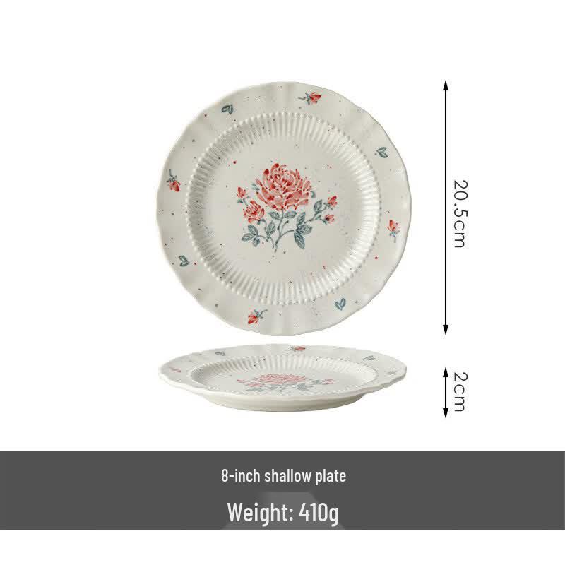 French Retro Rose Garden Embossed 8-inch Dessert Plate