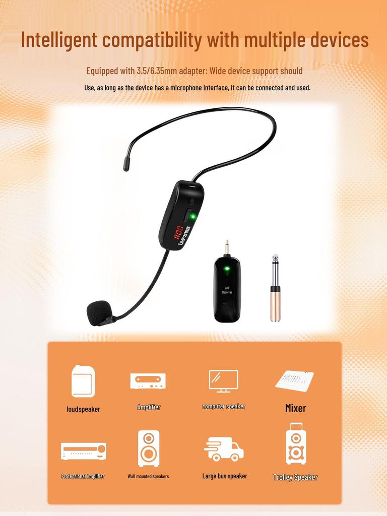 Bee-Style Wireless Headset Microphone for Teachers & Outdoor Stage