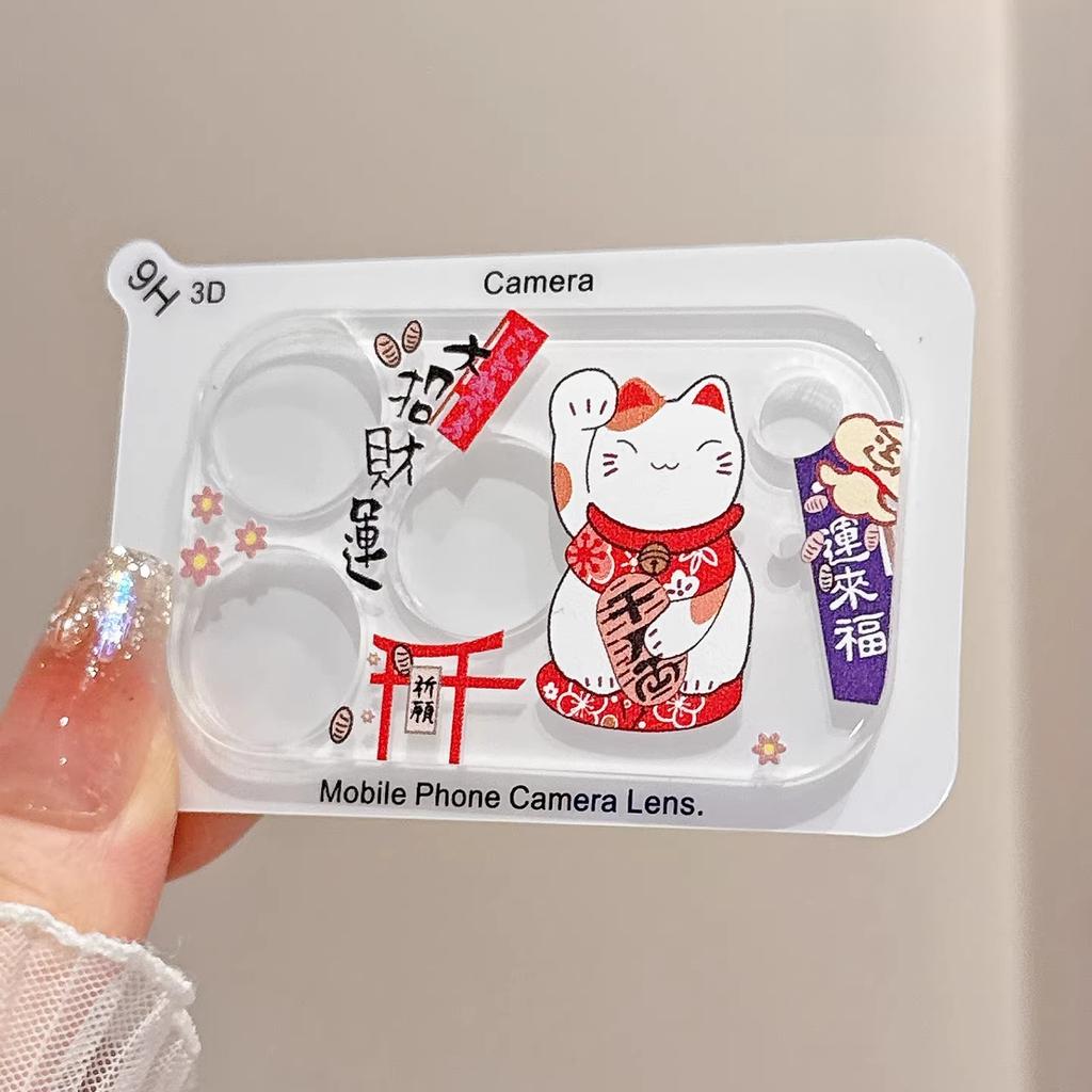 INS Korean Cute Cartoon Clear 9H HD Lens Tempered Glass Film For IPhone 17 Pro Max 16 15 14 Full Back Camera Protector