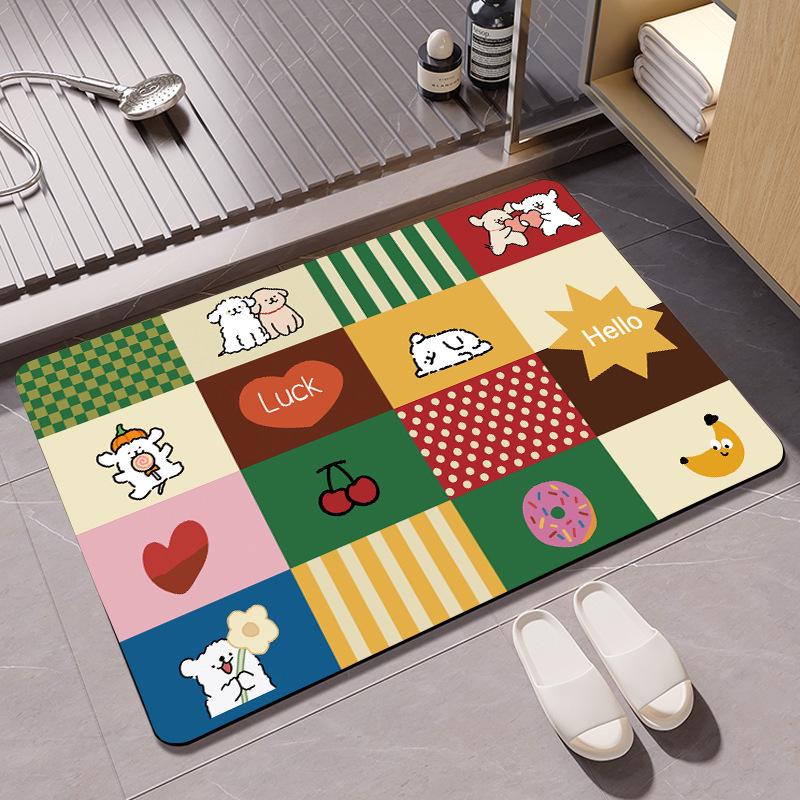 Non-Slip Water-Absorbing Cute Puppy Floor Mat for Bathroom Entrance