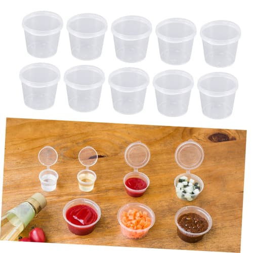 NUOLUX 50-Piece Clear Dressing Container with Lid, Plastic Para Postless Sauce Pot with Lid, Portion Cup with Lid, 1 Oz Salad Dressing Container