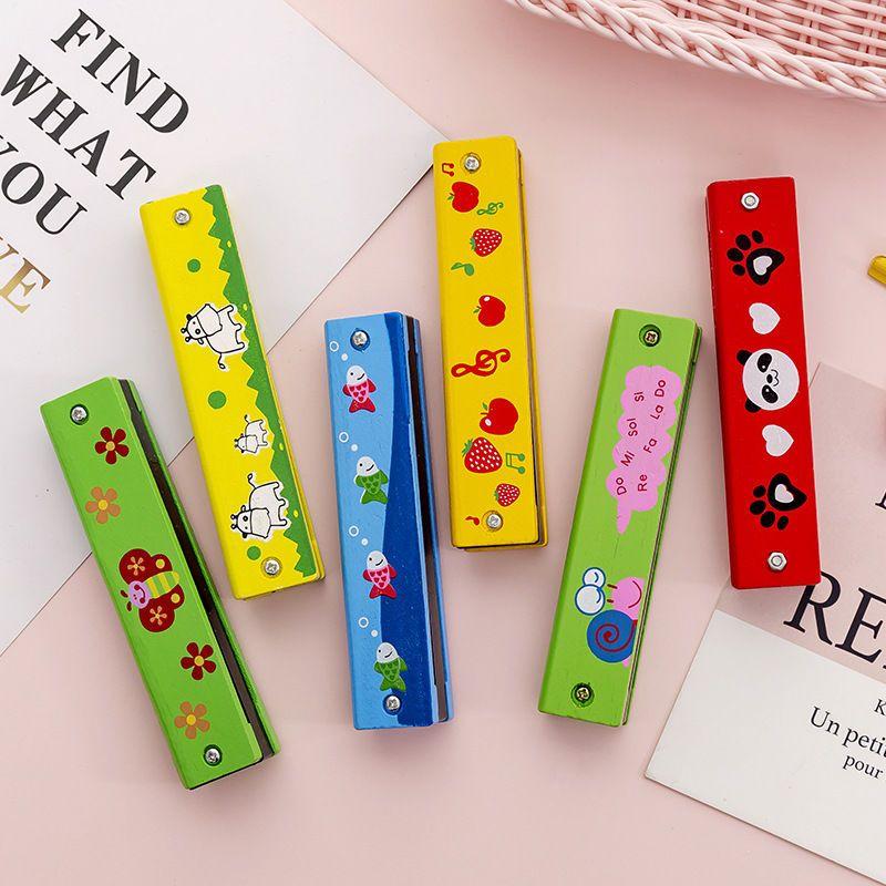 1pc Wooden Harmonica Musical Instrument 16holes Cartoon Cute Pattern for Beginners Music Teaching Aids School Rewards TMZ