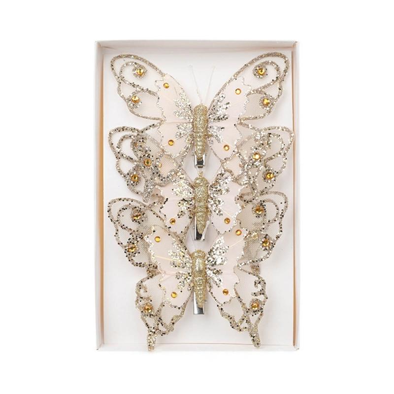 Set of 3 Elegant Butterfly Christmas Ornament Festival Butterfly Hanging Ornament for Christmas Tree Decoration