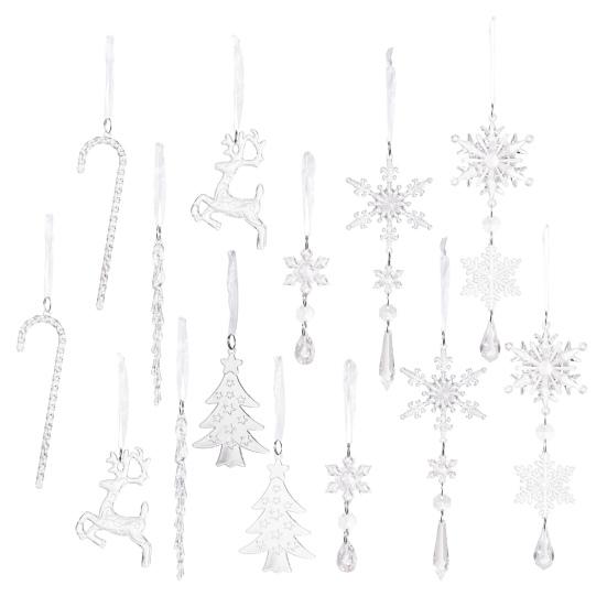 14Pcs/Set Christmas Ornament Set Faux Crystal Snowflake Icicle Drop Hanging Ornaments Winter Holiday Party Decoration