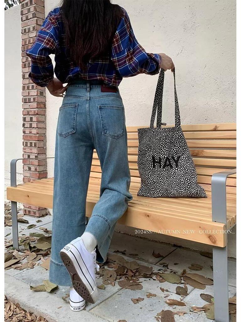 High Waist Plus Size Straight-Leg Jeans for Pear-Shaped Women - Slimming, Loose Fit, Wide-Leg Pants for Autumn