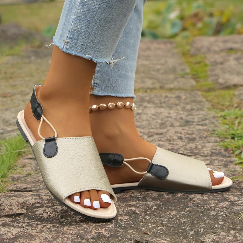 Women's Two-Tone Peep-Toe Slide Sandals - Backless Single Strap Casual Flats, Fashion Summer Mules