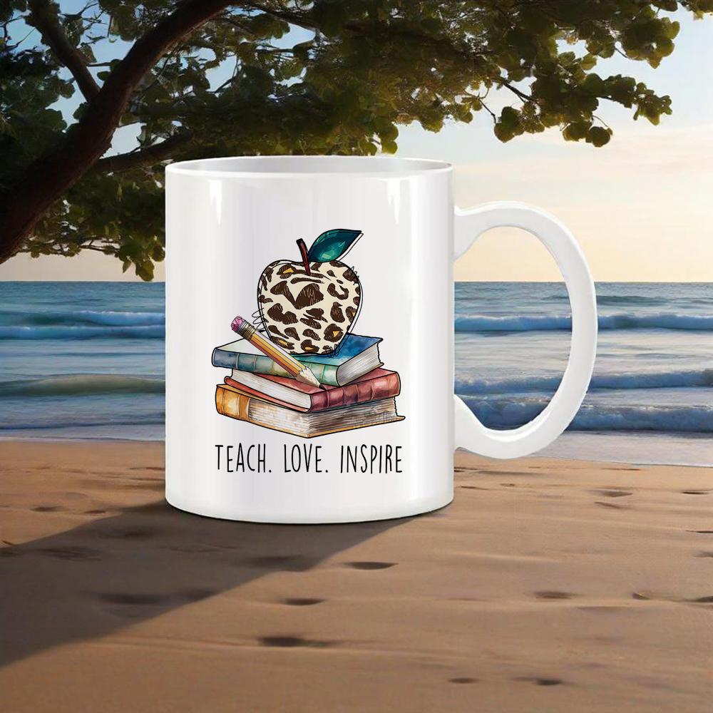 Light Blue Mug for Teachers' Day Lovely Water Mug for Educators Apply Shape Coffee Cup Rainbow Drinkware Back School Use Cups