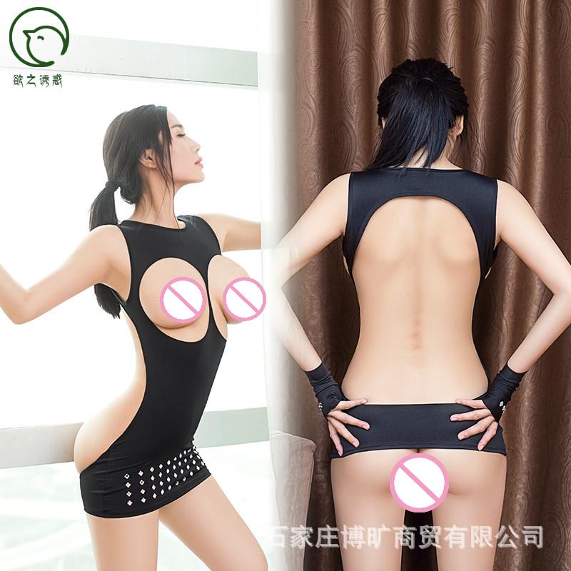 Open Breast Backless Bodycon Mini Dress Sexy Women Cupless Stretchy Sleeveless See Through Lingerie Oil Glossy Shiny Clubwear