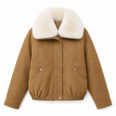 Neue Anti-Lammwolle großer Pelzkragen Damen Kurze Steppjacke Temperament Kleine Winter Daunen Baumwollgepolsterte Kleidung