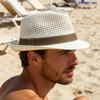 Cappello Jazz Design Vuoto Traspirante Cappello Estivo Protezione Solare con Decorazione a Nastro Cappello di Paglia a Tesa Larga Versatile per Uso Esterno Ciclismo