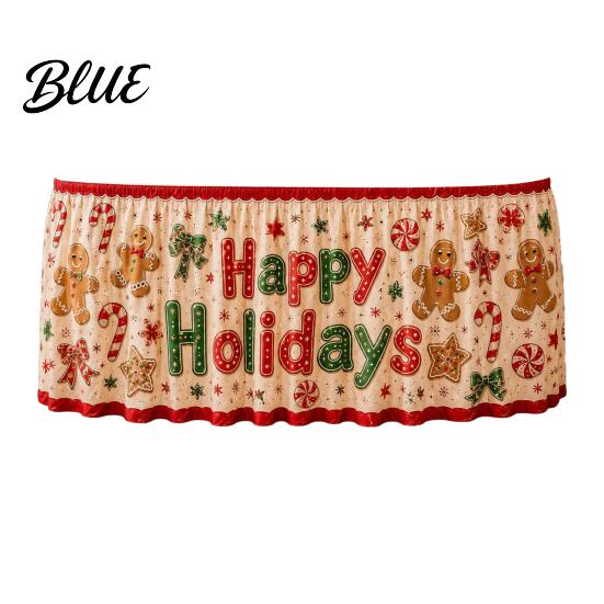 Elastic Edge Table Skirt Christmas Skirt Santa Claus Elk Prints Edge Dining Decor Xmas Party Decorations Elf Tree Festive for Home Holiday