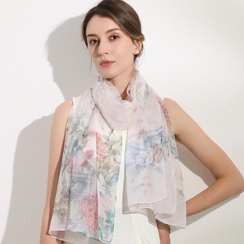 Shanghai Story New Mulberry Silk Scarf Women's Summer Thin Versatile Printed Shawl Mom Gift Scarf