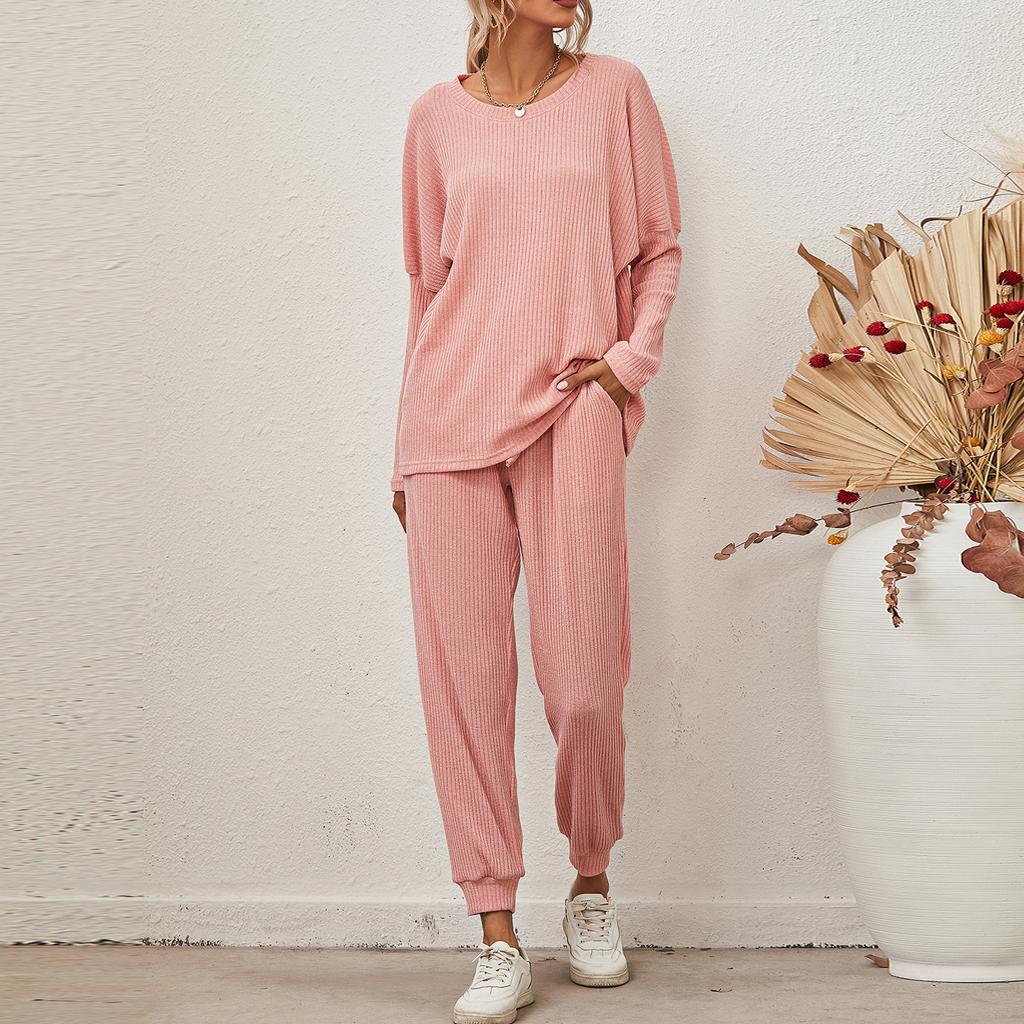 Women's 2 Piece Outfits Sets Ruched Long Sleeve Tops  Wide Leg Pants Tracksuit Sets