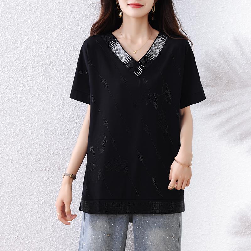 

Dimanaf 2025 Лето Большой размер Оверсайз Футболка Женщины Свободные Топы Футболки Мода Повседневная Новая Рубашка 5XL чёрный