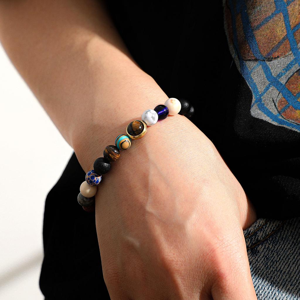 Retro Couple Bracelet, Starry Sky Milky Way Bracelet, Volcanic Stone Eight Galaxies Bracelet.