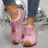 Large size flat-bottomed casual sports shoes women's new European and American sequined lace-up shoes