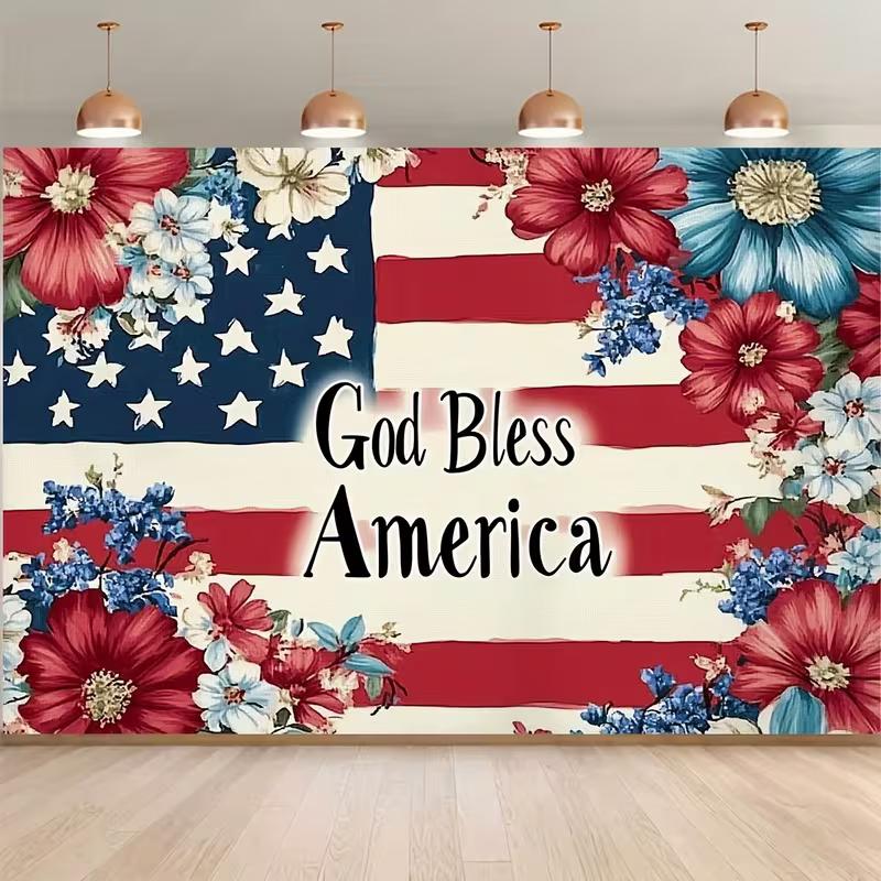 2D Red White Blue Floral Flag Backdrop God Bless America Patriotic Party Background 47.2x31.5inch/120*80cm