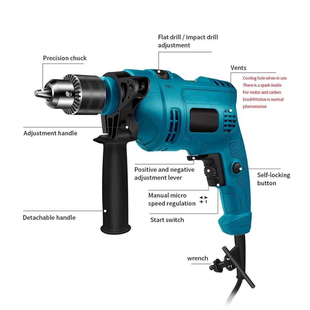 Electric Brushless Impact Drill 13MM Electric Rotary Hammer Handheld Impact Flat Drill Guns Torque Screwdriver Power Tools Kit