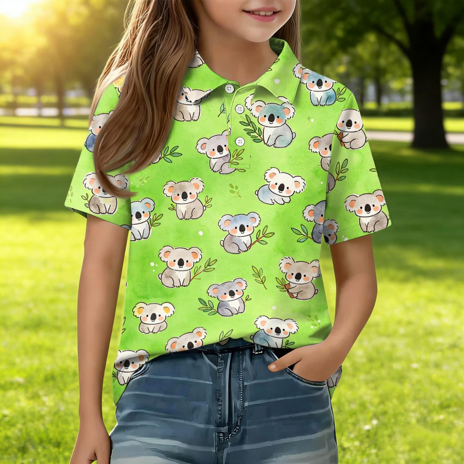 

Kids Casual Short Sleeve Polo Shirt Animal Print T Shirt Lightweight Comfortable Soft Fabric Durable Stitching for Everyday Wear 140 зелёный
