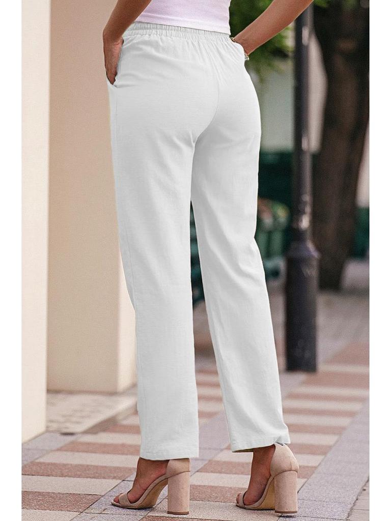 Herbst Damen Baumwoll-Leinen Kordelzug Weitbein Hose