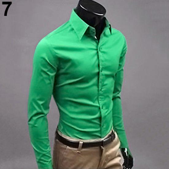 Pánská móda Ležérní Jednobarevná Cukrová barva Dlouhý rukáv Slim Fit Společenská košile Top