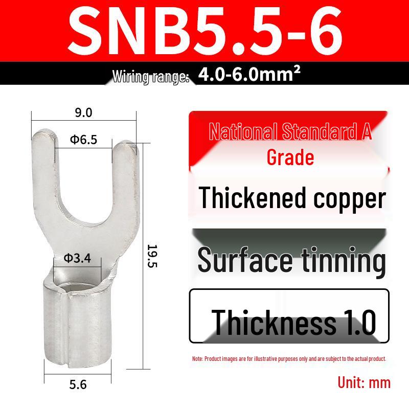 Grade A Fork & U-shaped Tin-Plated Copper Crimp Terminals - Purple, Cold Crimp, Thickened