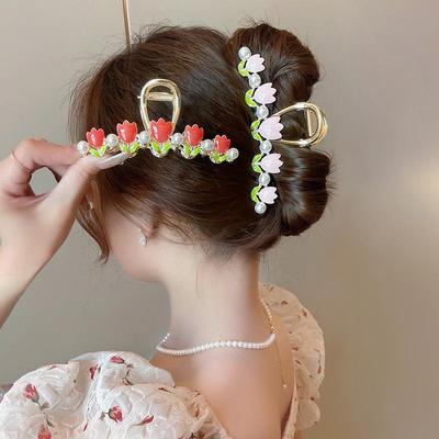 Süße Tulpen-Klammer: Damen Großes Blumiges Haaraccessoire Kopfschmuck