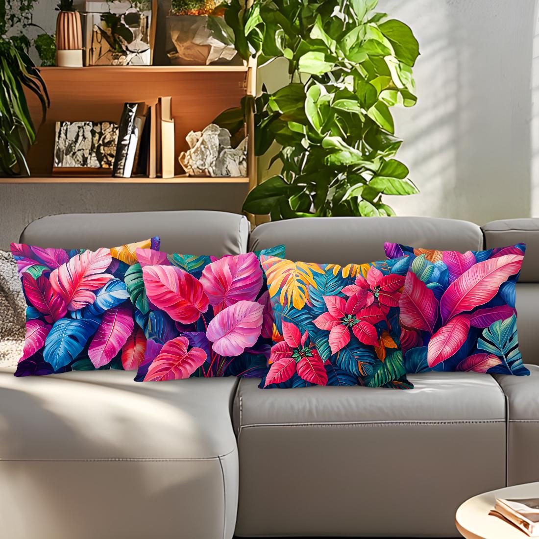 Monika Chen Unisex 45X45cm Vibrant Tropical Leaves Pillowcase Bedroom Sofa Cushion Cover 100% Polyester Living Room Cushion Pillowcase Home Decor