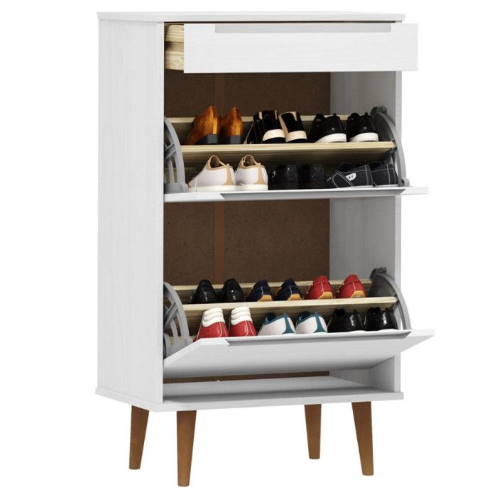 VidaXL Shoe Cabinet MOLDE White 59.5x35x103 Cm Pine Wood 350526