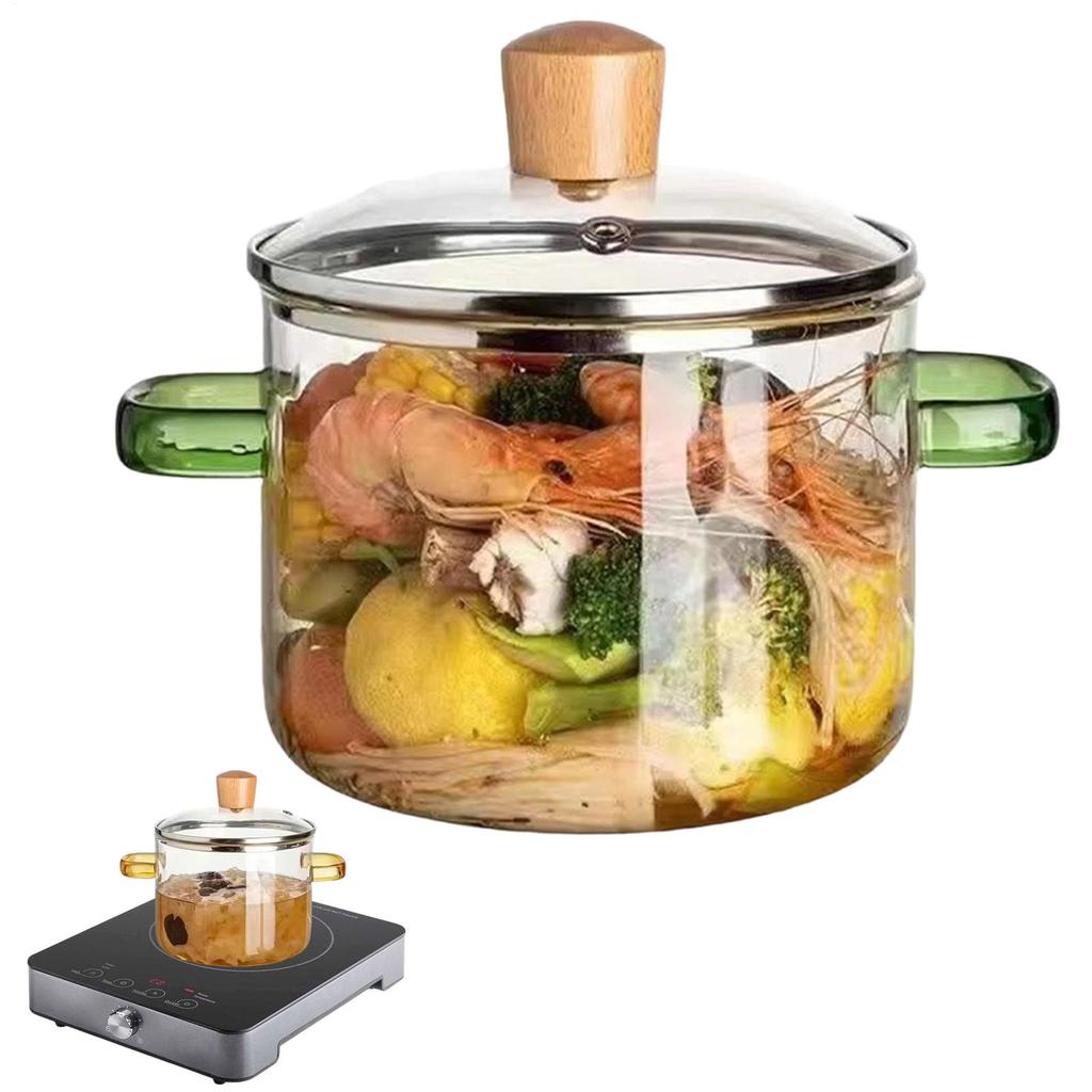 1600ml Glas Topf Klar Hitzebeständig Schnelles Erhitzen Schmor Topf Kochgeschirr Glas Kochtopf Gasherd Topf Hohes Borosilikatglas Topf