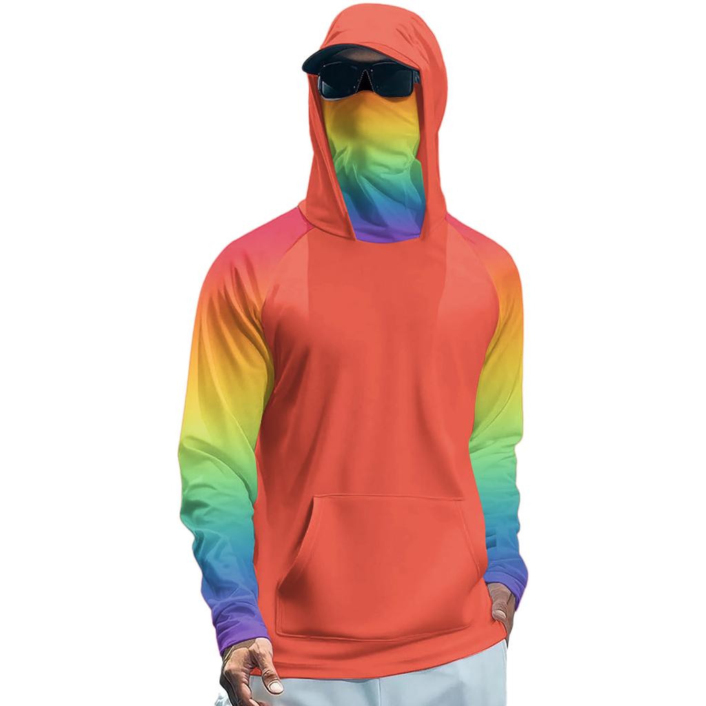 Lightweight Long Sleeve Hoodie Shirt with Integrated Face Cover Sun Protection Rash Guard Top for Outdoor Activities
