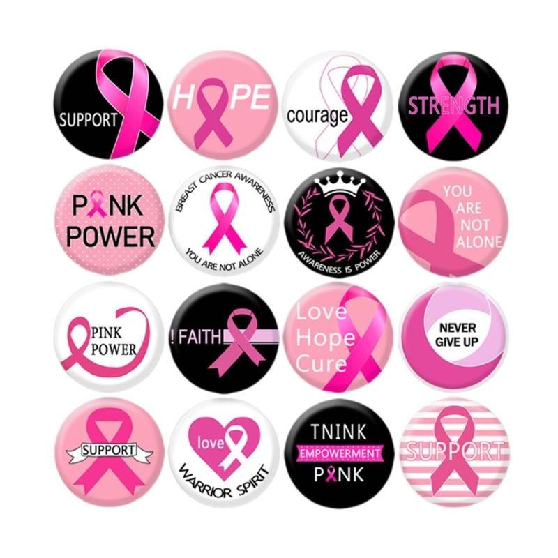 

16pcs Breast Cancers Awareness Buttons Badge Round Pink Hope Ribbon Brooch Pin Badges Decorations for Women Jewelry Gift