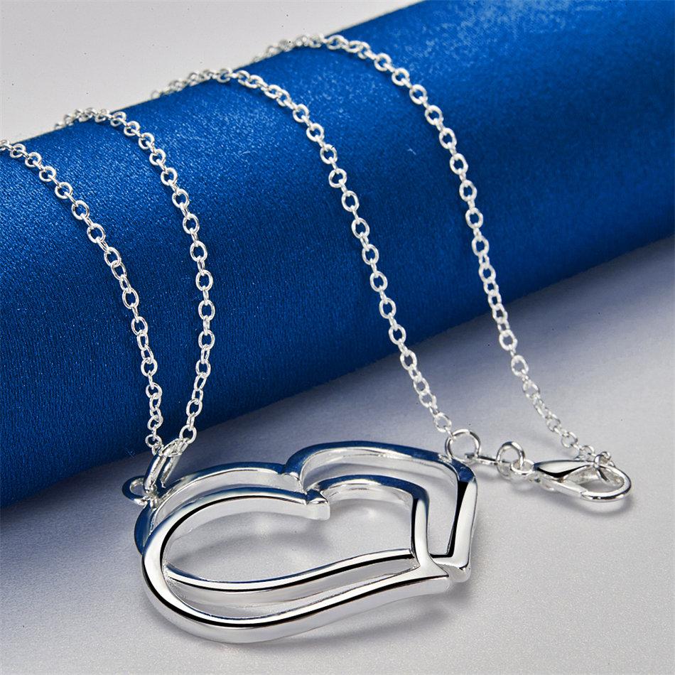 925 sterling silver 16-30 inch exquisite double layered heart-shaped pendant necklace for women's fashionable wedding jewelry