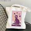Kadın Alışveriş çantası Balık kedi Tarot Baskılı Kawaii Çanta Harajuku Alışveriş Kanvas Alışveriş Çantası kız çanta Tote Omuz Bayan Çantası