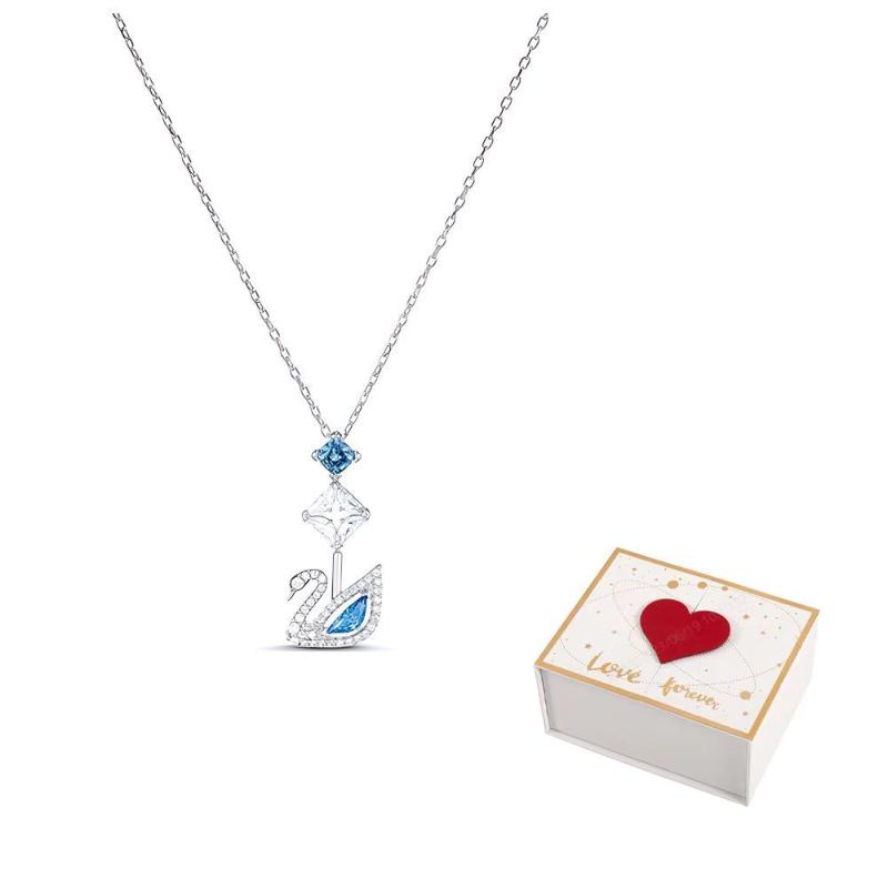 Swarovski Rhodium Plated, Faux Crystal Stone Necklaces Womens Blue F-white gift box синий