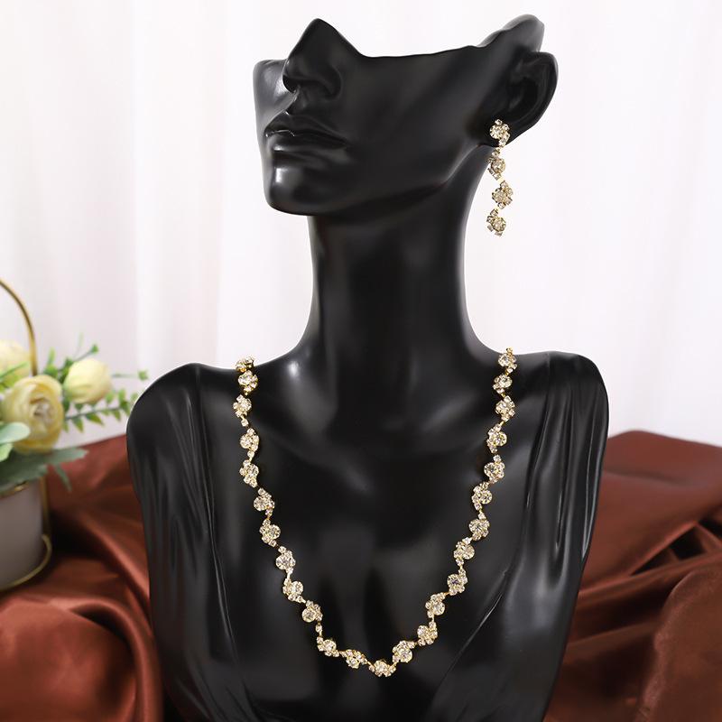 Bridal Claw Chain Jewelry Rhinestone Temperament Diamond Earrings Necklace Set Versatile