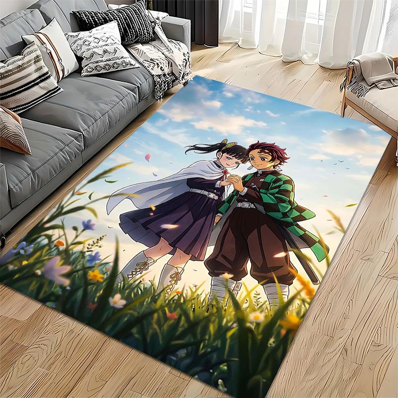 Anime-Inspired Couple in Field suitable as a non-slip mat for the living room or bedroom sofa