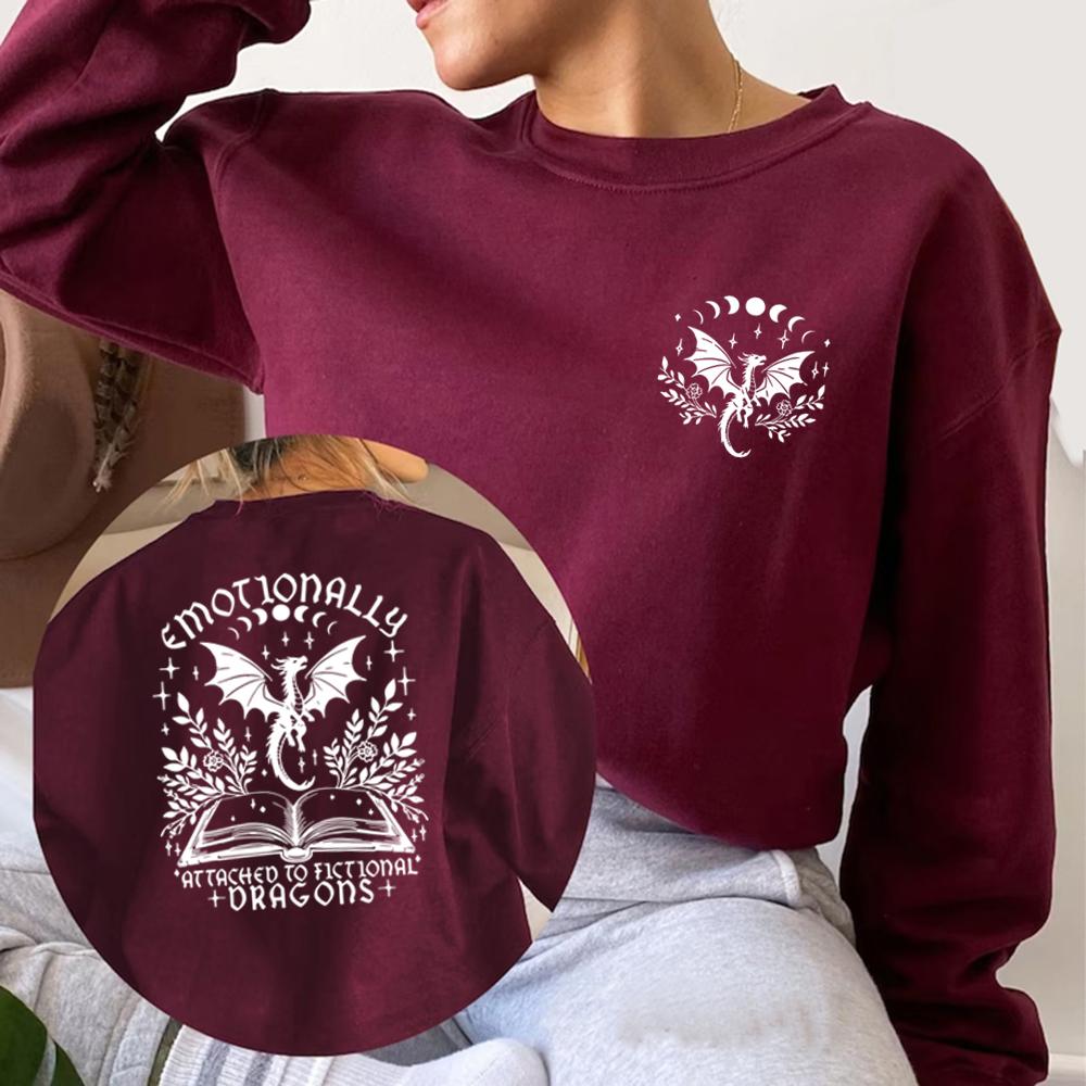 Emotionally Attached To Fictional Dragons Sweatshirt Fourth Wing Dragon Sweatshirt Fantasy Bookish Hoodie Unisex Sweatshirts