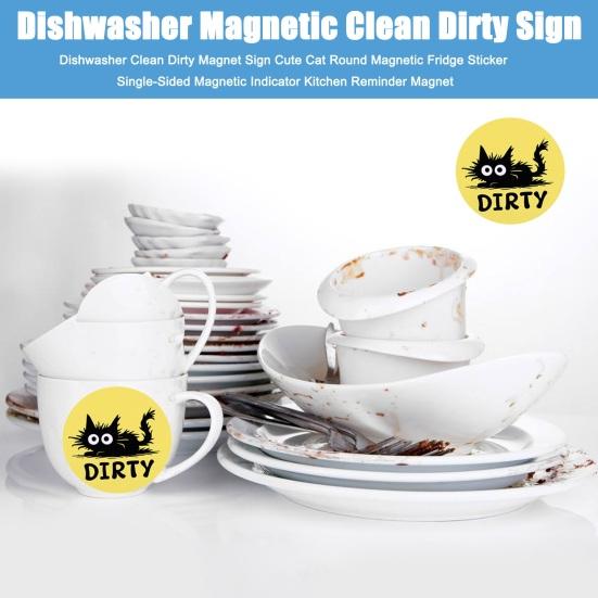 Magnet Mașină de Spălat Vase Curat Murdar Semn Pisică Drăguță Rotund Autocolant Magnetic Frigider Indicator Magnetic Față-Verso Magnet Memento Bucătărie
