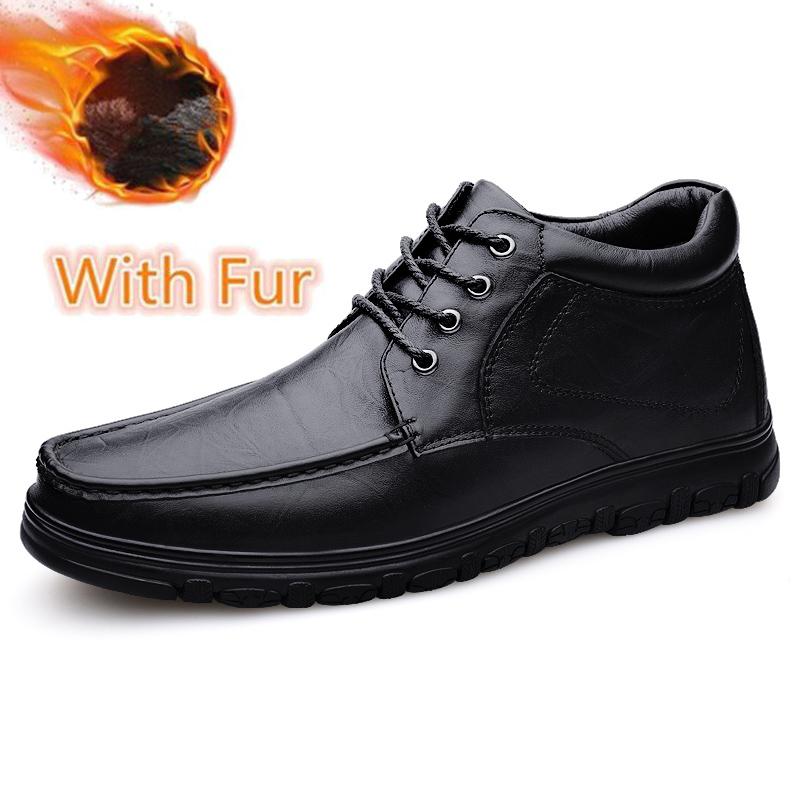 Neue High-Top Herrenschuhe aus echtem Leder Outdoor Verschleißfest Basic Stiefel Mode Mann Warm Plüschfell Schneestiefel Wanderschuhe