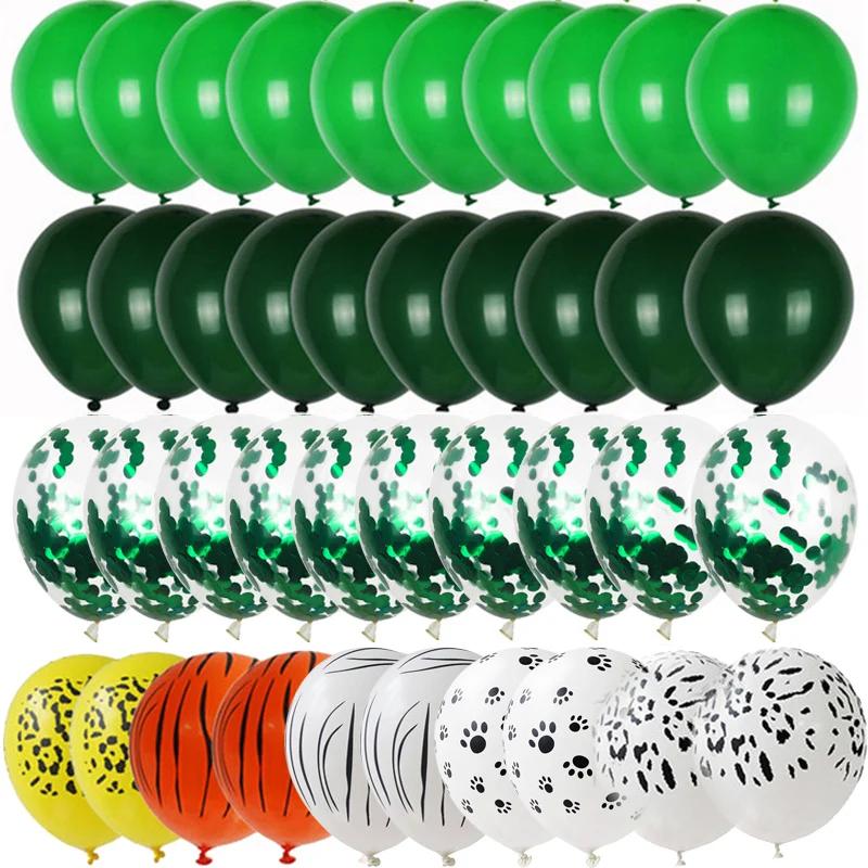40pcs/set Olive Green Balloons Animal Patterns Bright-coloured Decorations Exquisite Balloons Jungle Zoo Theme Party Birthday