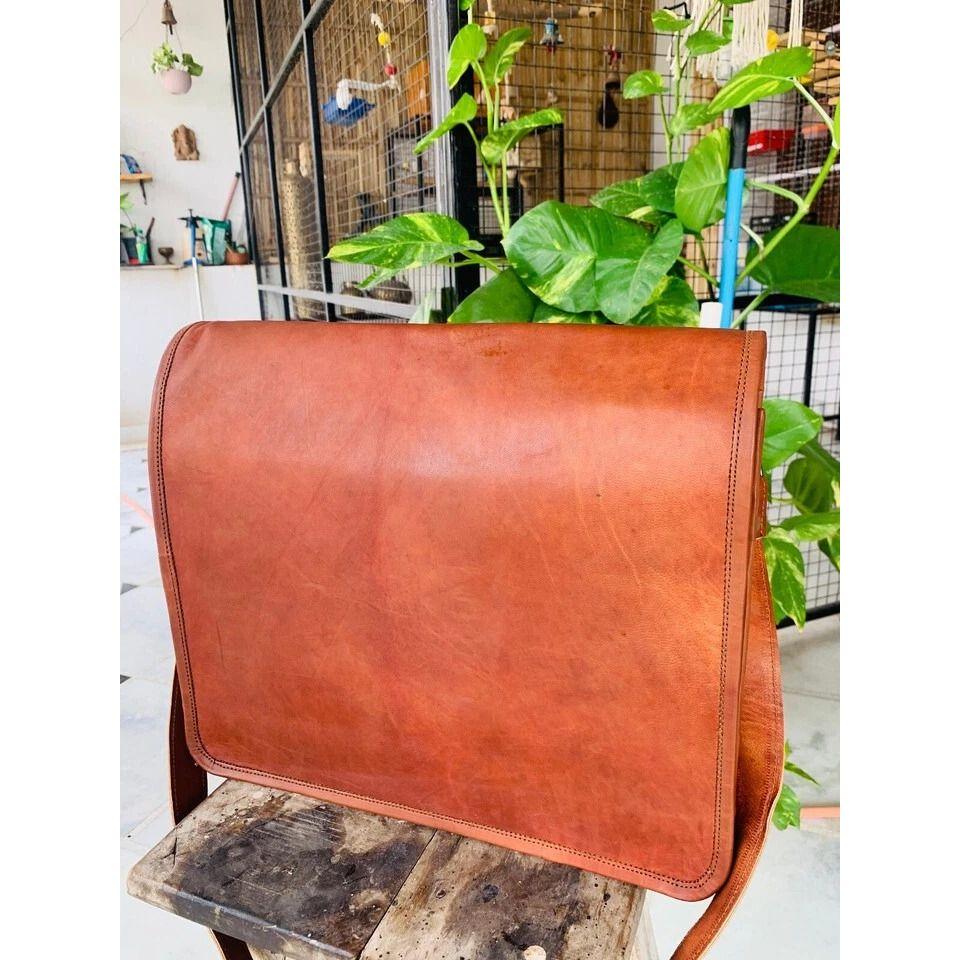 Risky Leather Messenger Real Satchel Bag Genuine Laptop Brown Briefcase New