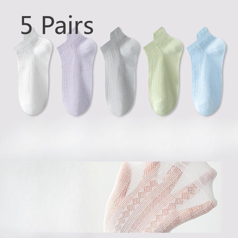 5 Pairs of Women's Summer Thin Style Deodorant Sweat Absorbing Shallow Mouth Mesh Breathable Invisible Socks