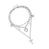 Y2K Retro Cross and Heart Charm Necklace Trendy Collarbone Chain Alloy Neck Jewelry for Women Cool Girls