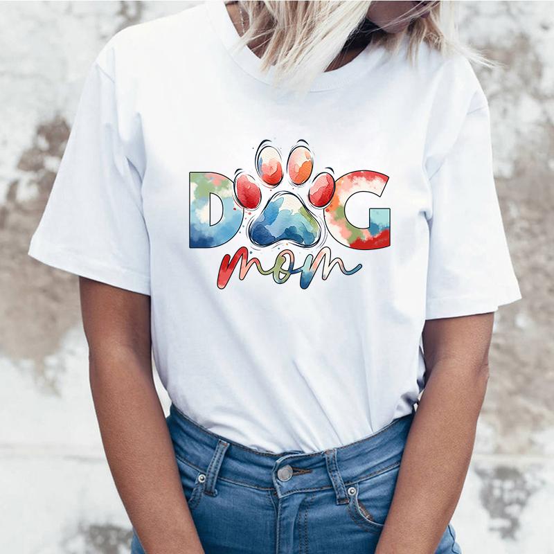 Hot Mothers Day T Dog Mom Print Short Sleeve T Shirts Women Casual Shirts Summer Women'S Crew Neck T-Shirts