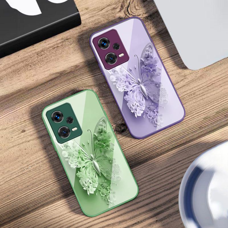 Green Flower Butterfly For Xiaomi Poco M4 X7 F7 Ultra x7pro F7 F6 X6 Pro F5 F4 X5 X3 F3 X2 F4 GT M3 X4 GT Tempered Phone Case