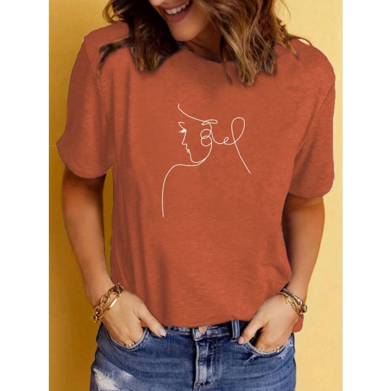 Summer Women's Clothing Character Pattern Printed Round-neck Short-sleeved T-shirt Casual and Fashionable T-shirt