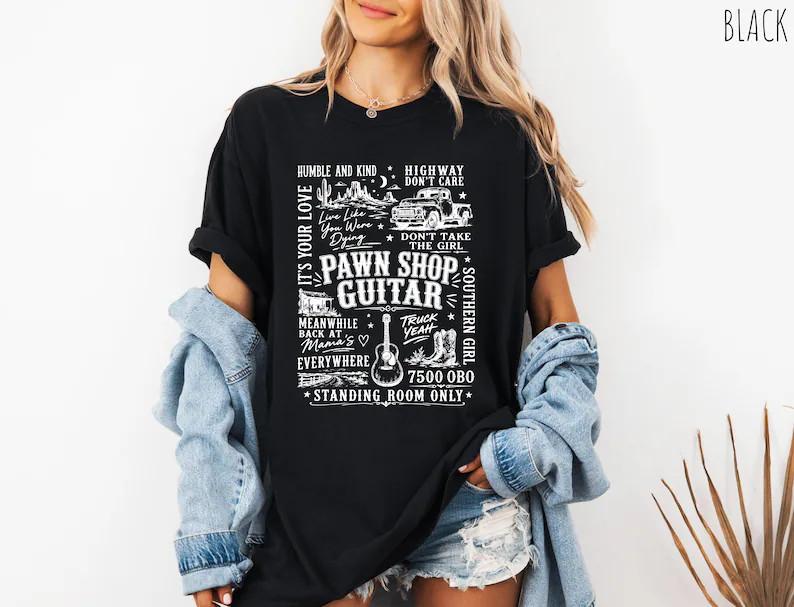 Pawn Shop Guitar Country Concert Graphic T-Shirt S-5XL