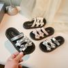 Kids Sandals with Sweet Bows Girls Slippers Korean Style Outdoor 2025 Summer New Children Princess Shoes Soft Sole Shiny Crystal